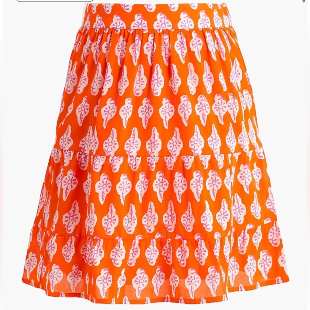 J Crew Factory Bold orange pink Tiered Ruffle Mini Skirt Size Large